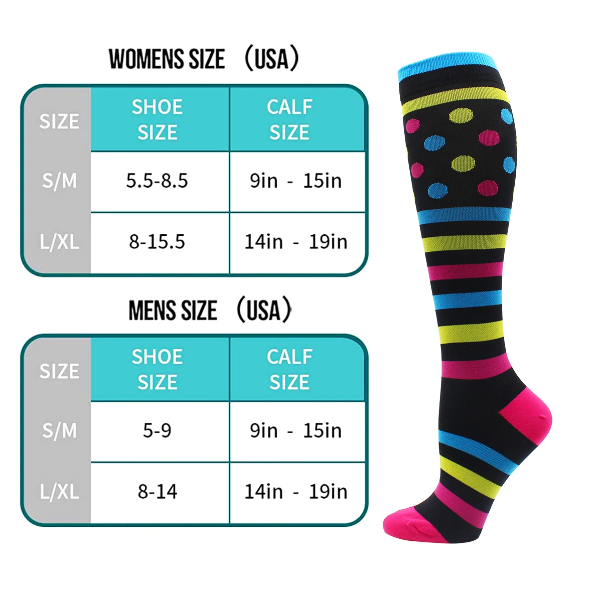 5 Pairs  Women and Men Compression Socks Long Tube Pressure Men Socks 15-20 mmHg-Best for Running Medical Nurse Travel Cycling
