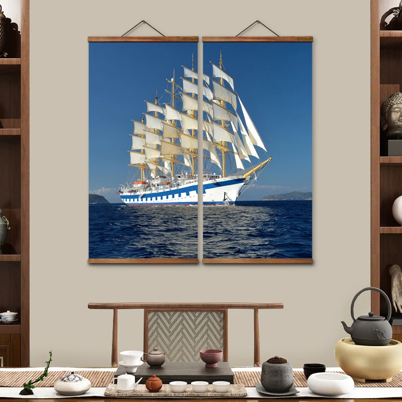 

MT2011 Chinese Style sailing boat Decorative Wall Art Canvas Posters Solid Wood Scroll Paintings