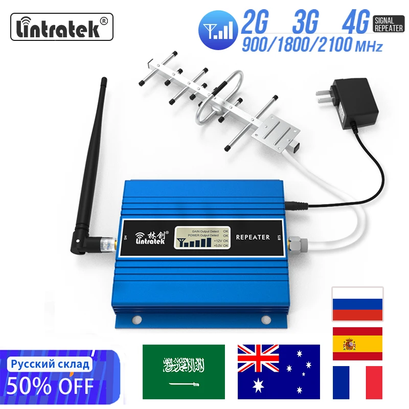 Lintratek 2G 3G 4G Сотовый усилитель GSM 900 LTE 1800 WCDMA 2100MHz сеть передачи данных сотовый телефон усилитель полный комплект повторитель + антенна