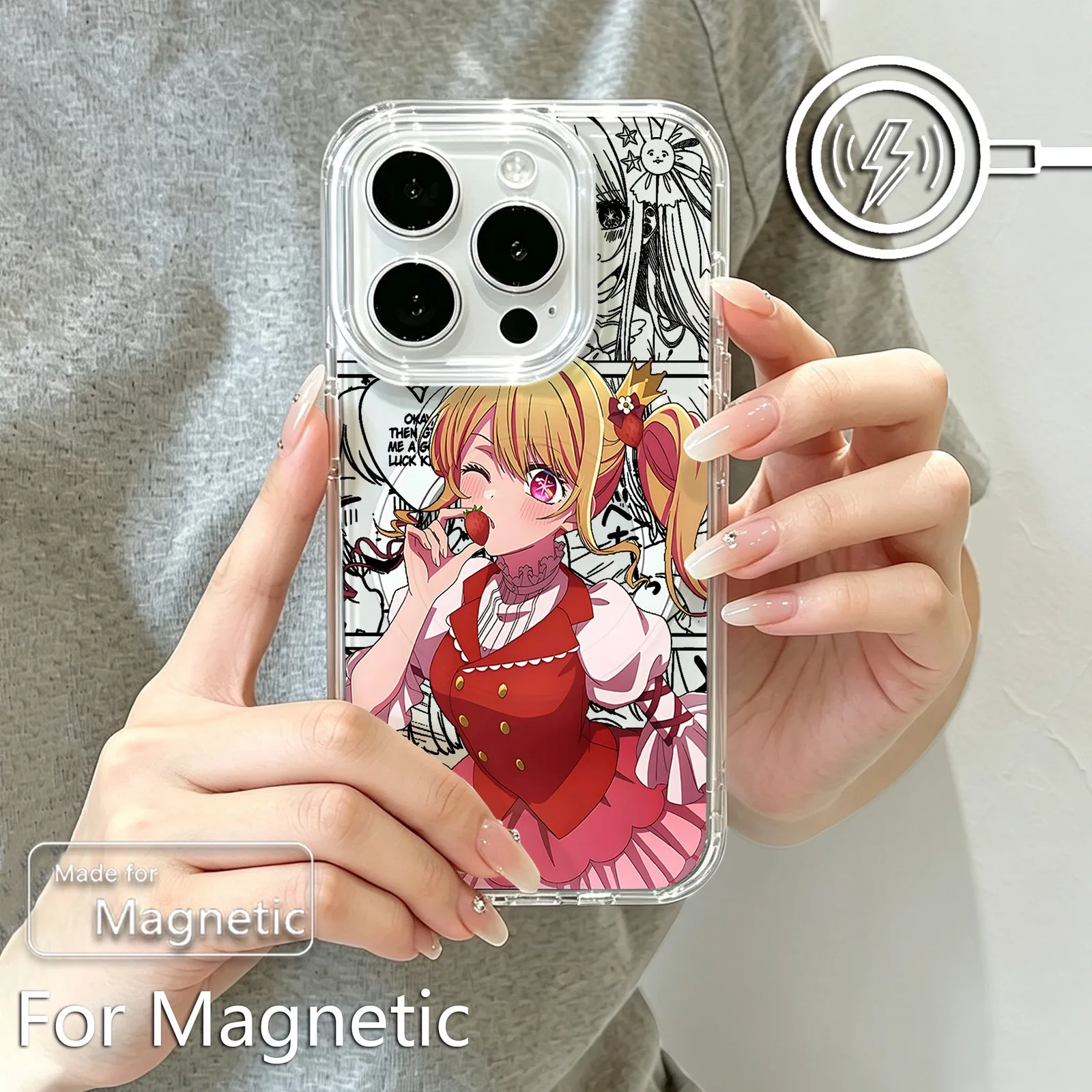 Фото Магнитный чехол для телефона iPhone 18 17 16 15 14 13 12 11 8 7 Air Plus Pro Max X XR XSMax, мягкий прозрачный чехол из ТПУ, аниме Oshi no Ko. №3
