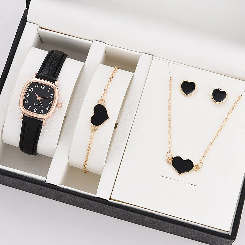 5PCS Set Watch For Women Luxury Leather Analog Ladies Quartz Wrist Watch Fashion Bracelet Watch Set Female Relogio Feminino