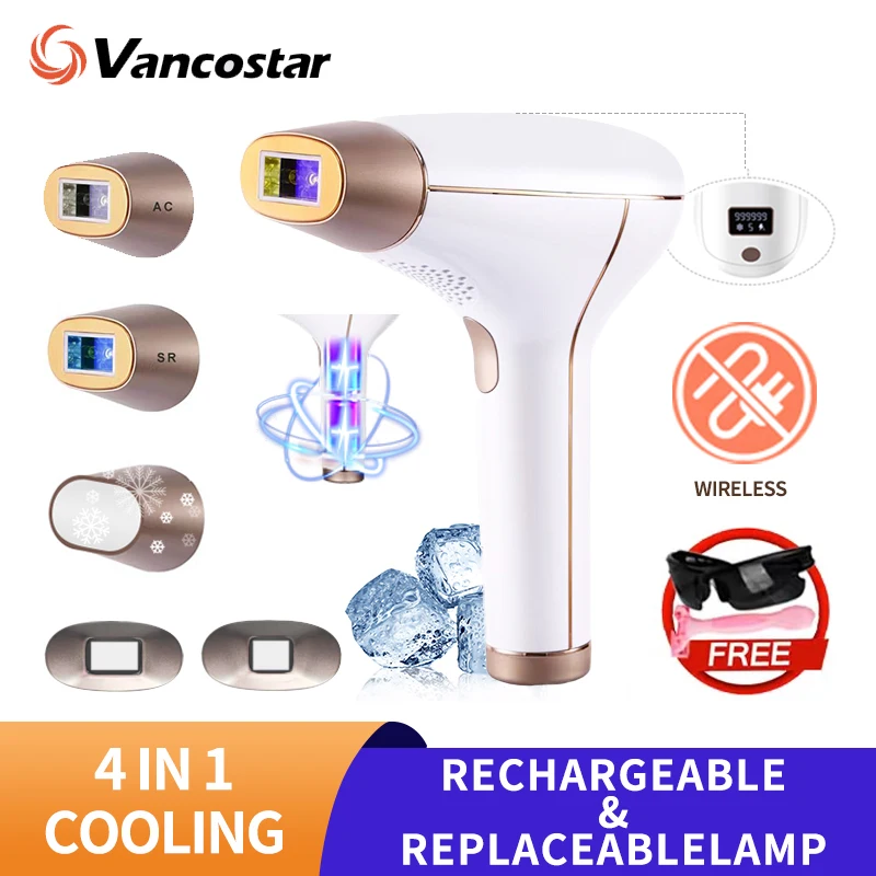 

Wireless Laser Epilator Rechargeable Depiladora 4in1 Replaceable Lamp Cooling Painless Permanent Bikinis IPL Hair Remover