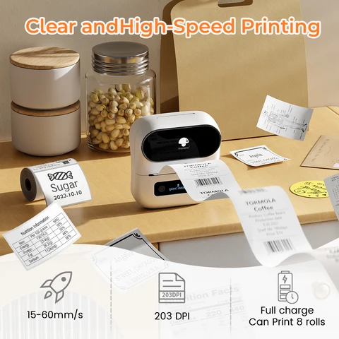 Портативный ручной Термопринтер для этикеток Phomemo M220, Bluetooth, штрих-код, QR-код, наклейка, бумажные рулоны для этикеток, белая этикетка 75 мм