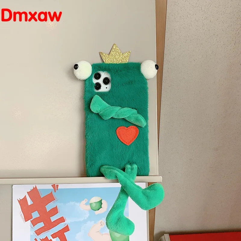Fur Plush Cartoon funny cute frog Phone Case For iPhone 14 13 12 11 Pro Max mini XS XR X 8 7 6 6s Plus |