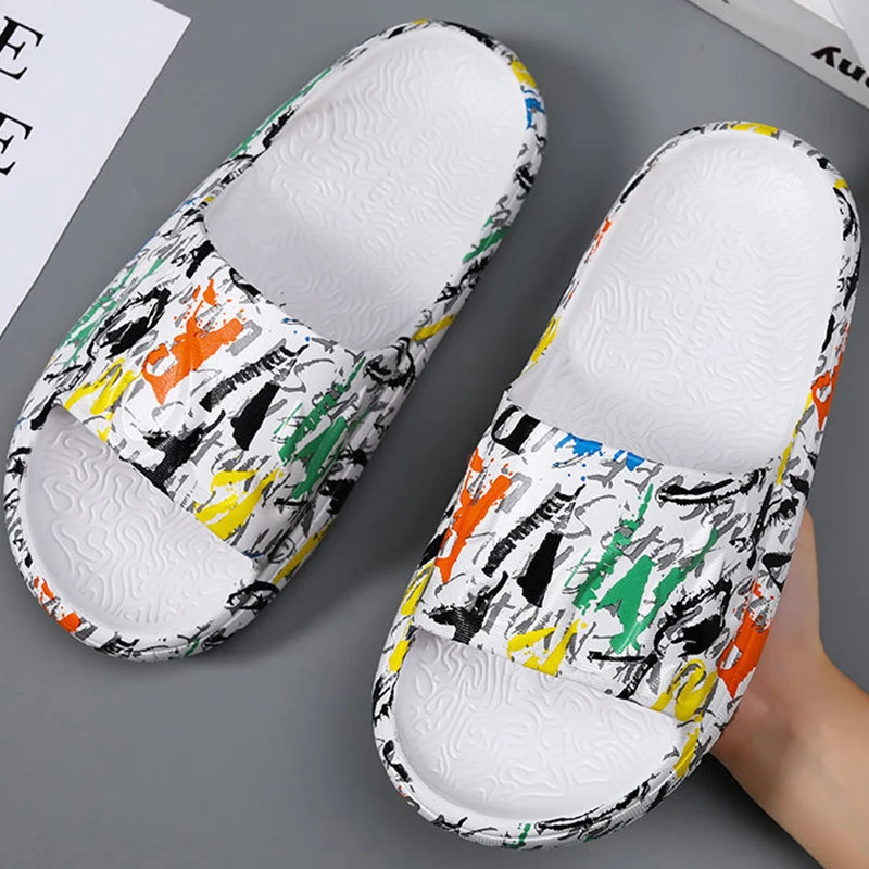 

Men Colorblock Single Band Slides Casual Outdoor EVA Slippers 2023 Summer Outdoor Beach Non-slip Leisure Sandals House Men Shoes