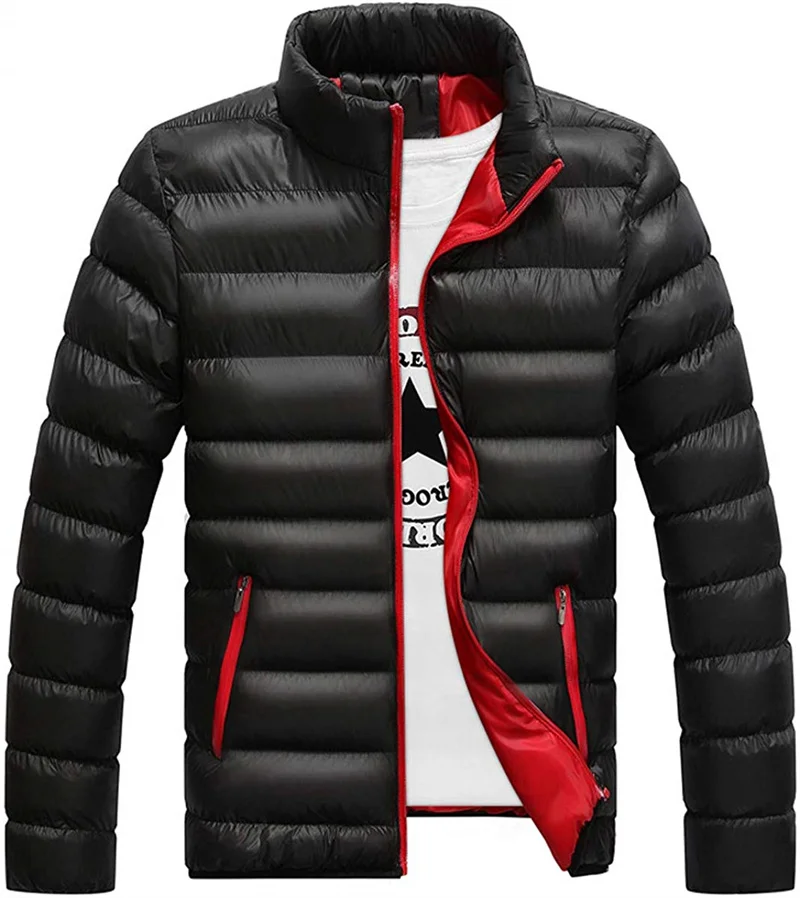 

Men' s Packable Puffer Down Stand Collar Full Zip Jacket Outwear Winter Warm Casual Windproof Coat