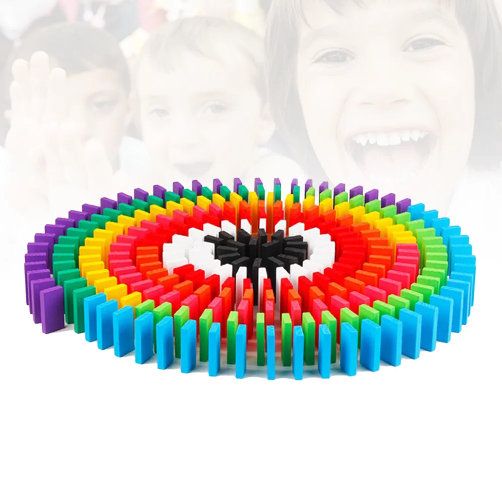 

200 Pcs Domino Bricks Kids Rainbow Colored Building Blocks Kits Early Educational Wooden Toys Children Christmas Gift