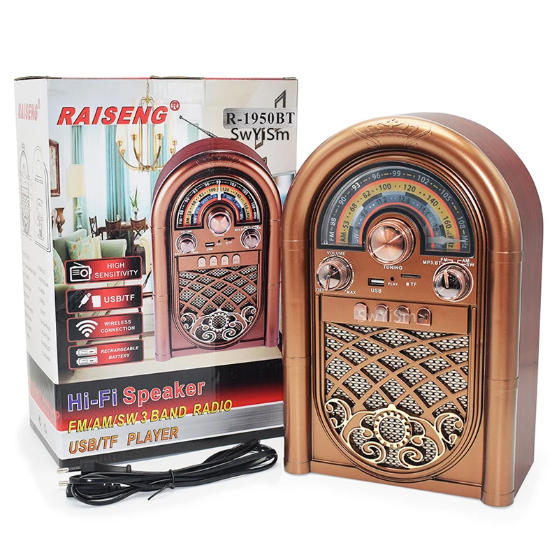 Wireless Bluetooth Speaker Portable Retro Radio 220V/110V Desktop Computer Card Audio FM Medium Wave Short Wave Radio Boombox TF