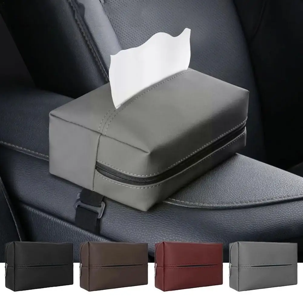 

1pcs Pu Leather Car Tissue Box Cover Visor Hanging Car Armrest Towel Storage Tissue Back Box Tissue Type Y6a9