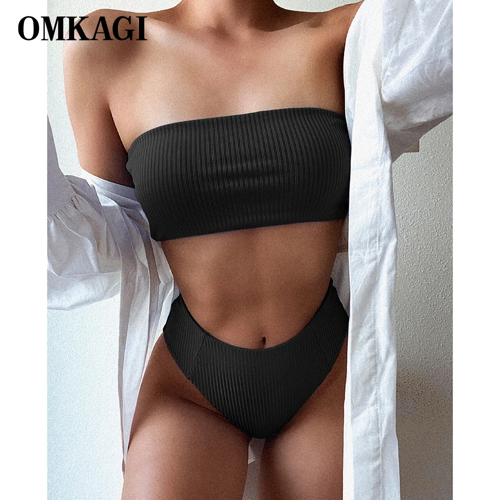 

OMKAGI Solid Bikini Brazillian Swimsuit Women Bikini Set Sexy Off Shoulder Swimwear Female Swimming Biquini Maillot De Bain