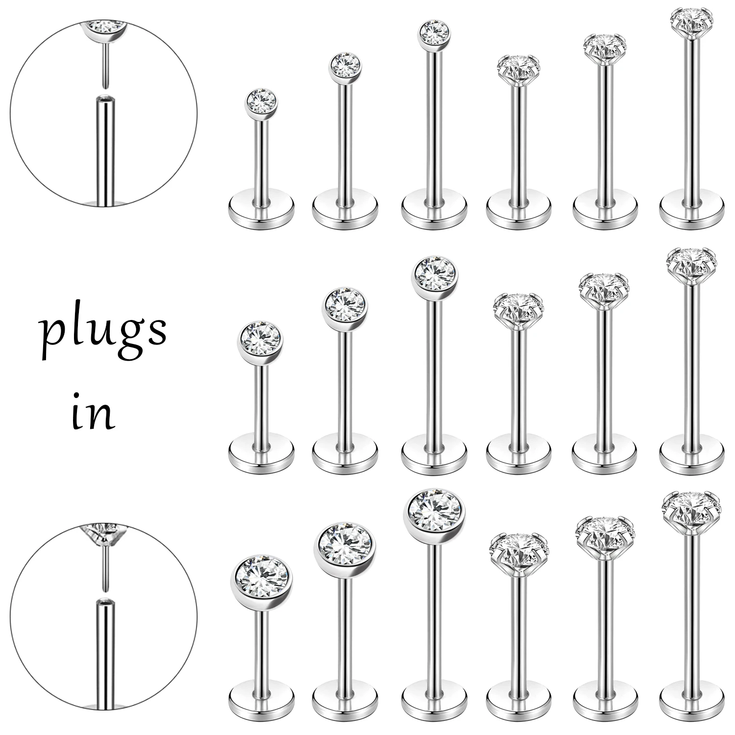 ZS 1 шт блестящий пирсинг из циркона пирсинг кольцо из нержавеющей стали шпильки для губ пирсинг для тела Ceystal Ювелирная спираль Conch серьги на Козелок