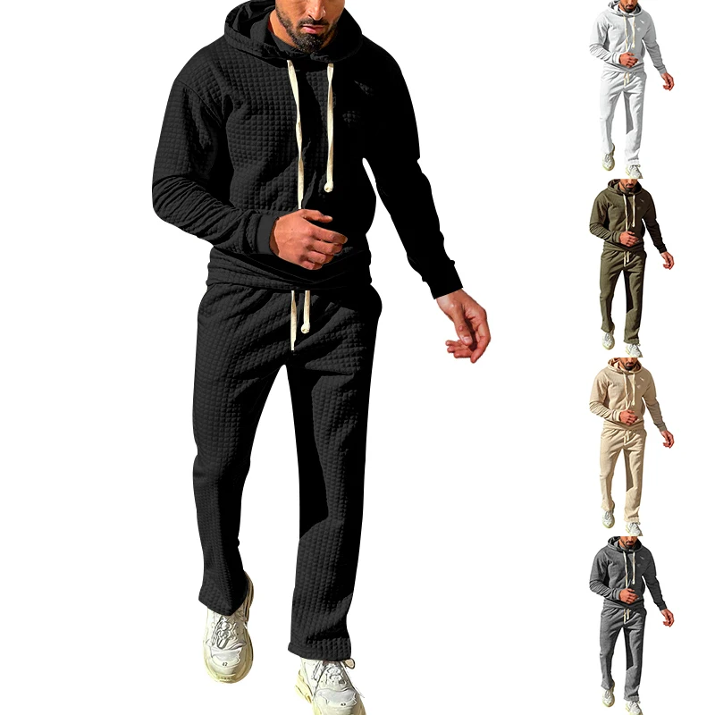 Spring and Autumn New Men's Sportswear Sportswear 2-piece Long Sleeve Hoodie+Pants Solid Color Sportswear Sportswear Set