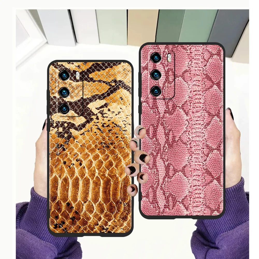 

Pink Leather Snake Phone Case For Huawei P50 P40 P30 P20 Pro P Smart Z Y6 Y7 Y7A Y9 Y6P Y9S 2019 P50 P40 P30 P20 Lite E Shell