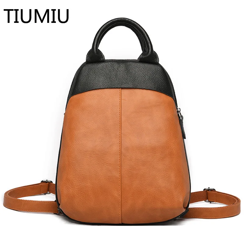 

New Panelled Women Small Backpack High Quality Soft Leather Backpacks for School Teenagers Girls Fashion Ladies Travel Bookbag