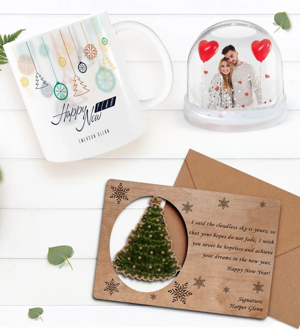 

Персонализированная фотография снежный шар и новогодняя кружка и ретро Деревянная Рождественская открытка подарок