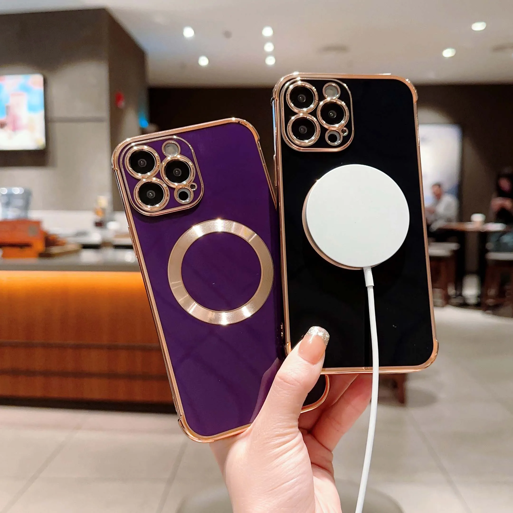 

Magnetic Charge Case for iPhone 14 Pro Max Plus 13 12 Pro Max 11 Luxury 6D Plating Soft Silicone Cute Phone Cover iPhone14promax