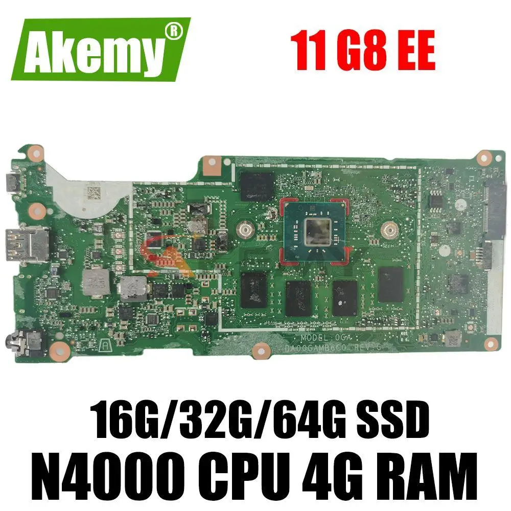 

Материнская плата DA00GAMB6C0 для ноутбука HP Chromebook 11 G8 EE, материнская плата с процессором N4000 и 4 Гб ОЗУ 16 ГБ 32 ГБ 64 Гб SSD