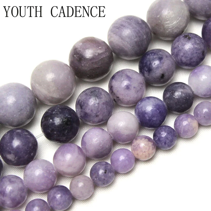 

Natural Stone Purple Lepidolite Round Loose Spacer Beads 15" Strand 6 8 10 MM Pick Size For Jewelry Making DIY Bracelet