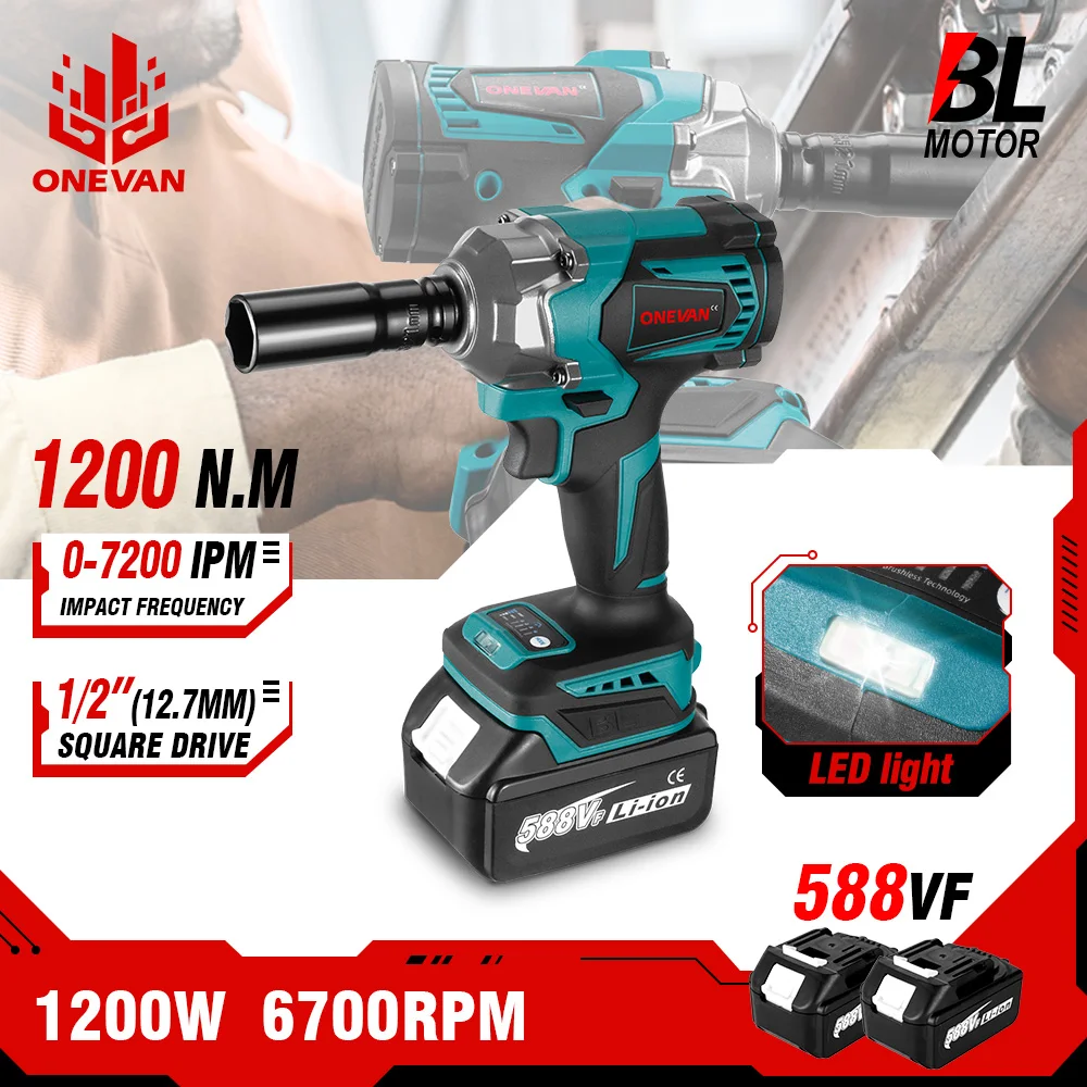 Бесщеточный Электрический ударный гайковерт onwan, нм, стандартная розетка, перезаряжаемая литий-ионная батарея дюйма для батареи Makita 18 в