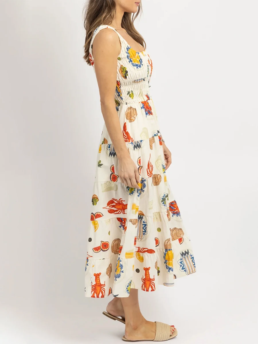 Женское ТРАПЕЦИЕВИДНОЕ платье без рукавов повседневное летнее с принтом