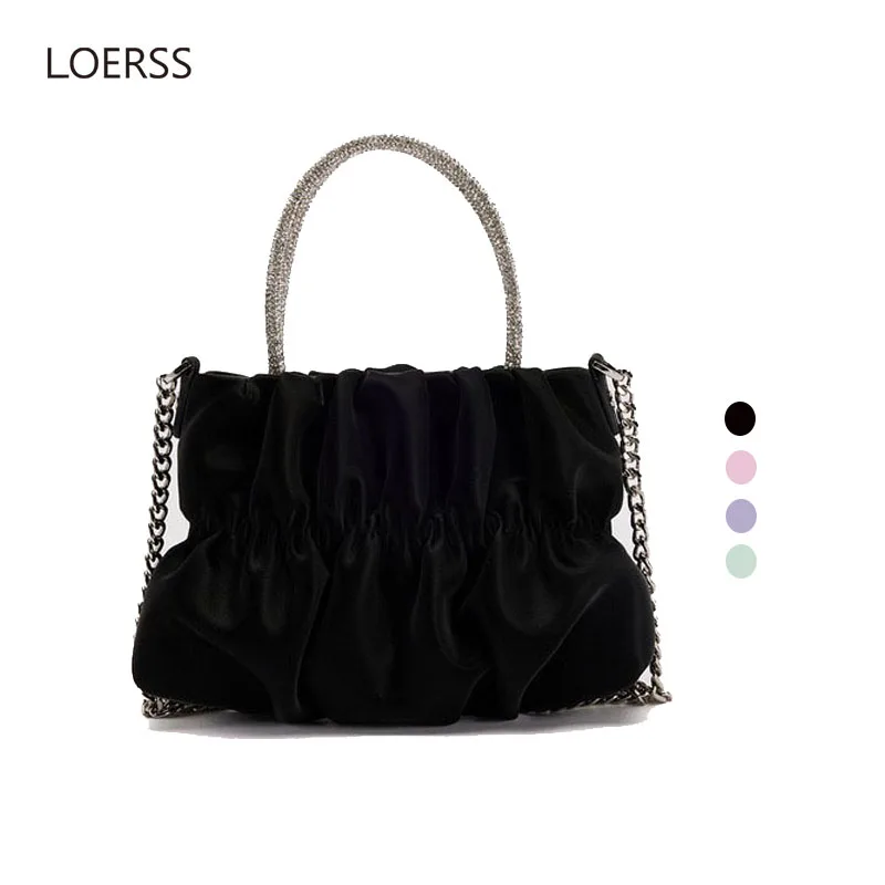 Mini Cloud Design Handbag Pleated PU Leather Crossbody Bag Versatile Diamond Inlaid Shoulder Bags for Women New Fashion Designer