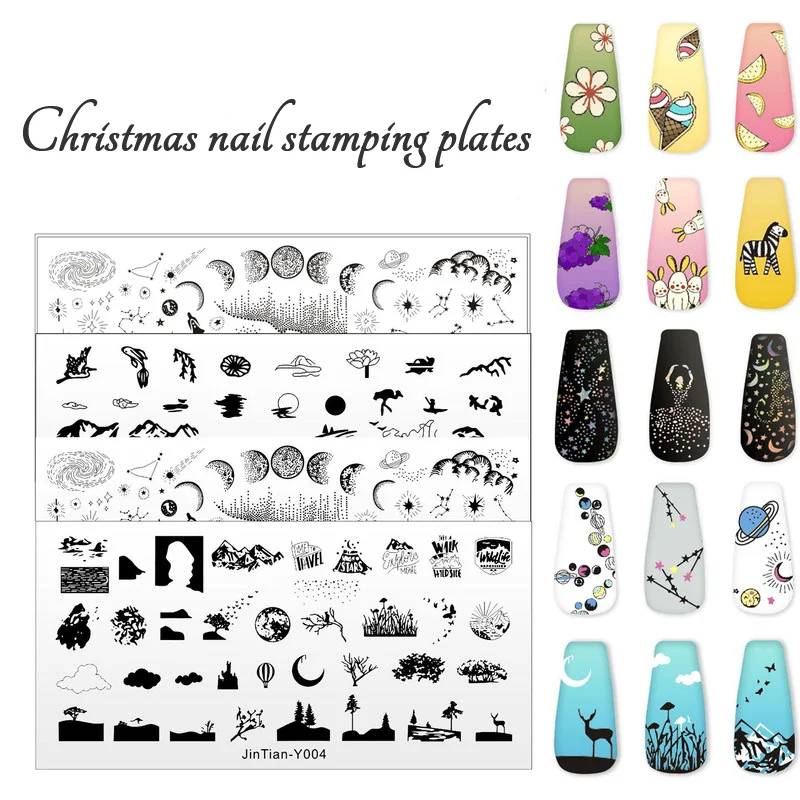 Starry Sky Nail Stamping Plates Cute Animal Image Geometric Lines Nail Art Stamping Templates for Printing Manicure Stencil Tool