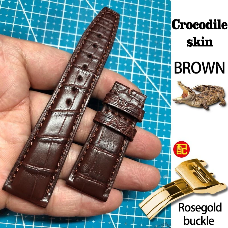 Crocodile Leather Watch Strap for IWC Watch Strap Portugieser Porotfino Family PILOT'S Folding Buckle 20mm 22mm Watchbands
