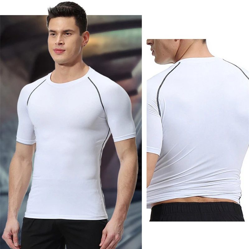 Men's Compression Shirts Short Sleeve Gym Workout Fitness Undershirts Quick Dry Athletic T-Shirt Sport Running Tops Solid Color