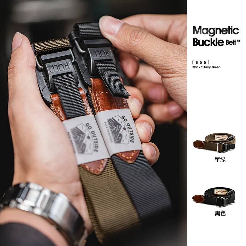 Maden Work Attire American Style Retro Quick Release Magnetic Buckle Belt Tactical Function Woven Belt Without Holes Casual Belt