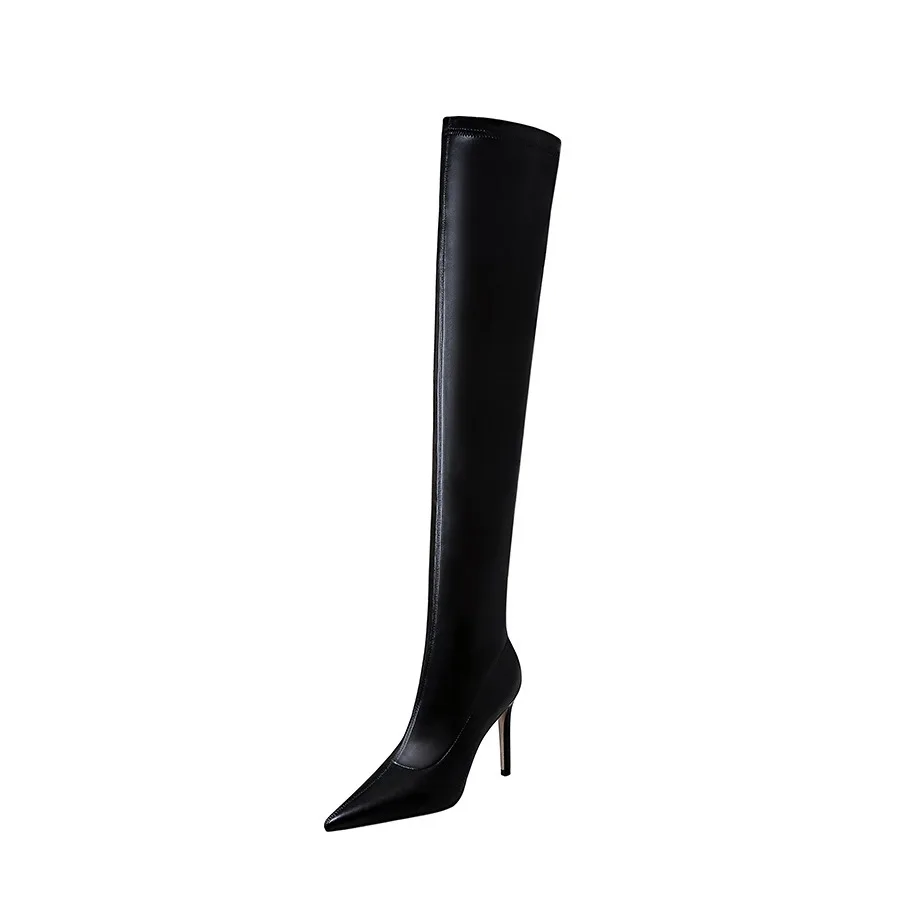 

Plus Size Thigh High Boots Women Over The Knee Pu Leather Slip-On Solid Autumn Winter Party Platform Sexy Pumps Thin Heels