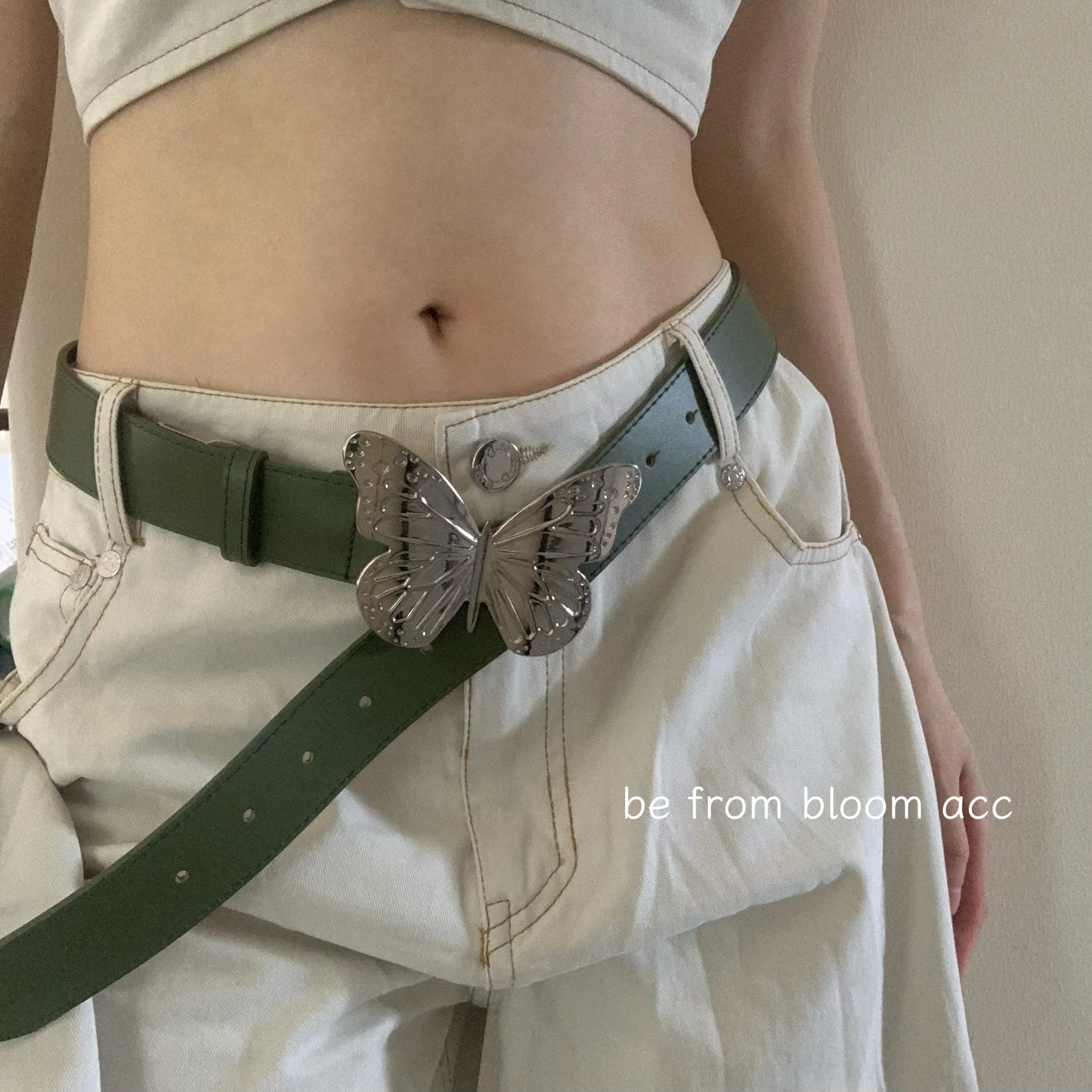 New Dark Green Big Clasp Belt Genuine Leather Gyaru Sle Personalized Decoration Jeans Skirts Decorative Band