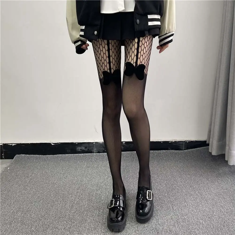 

Korean Style Black Harajuku Ultra thin Lolita Tights Women Bottoming Pantyhose Bowknot Fishnet Hosiery Ladies Mesh Pantyhose