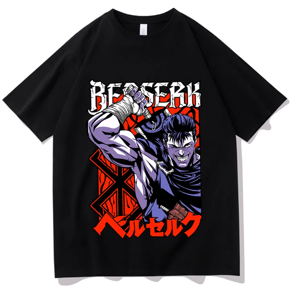 

Рубашка Berserk в стиле аниме манга, японская рубашка в подарок для фанатов аниме Берсерк, рубашки унисекс с круглым вырезом и коротким рукавом