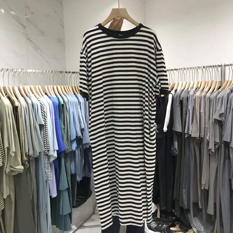

2022 Spring and Summer New Fashion and Comfortable Striped Dress Loose Korean Version Thin Medium and Long Short-sleeved