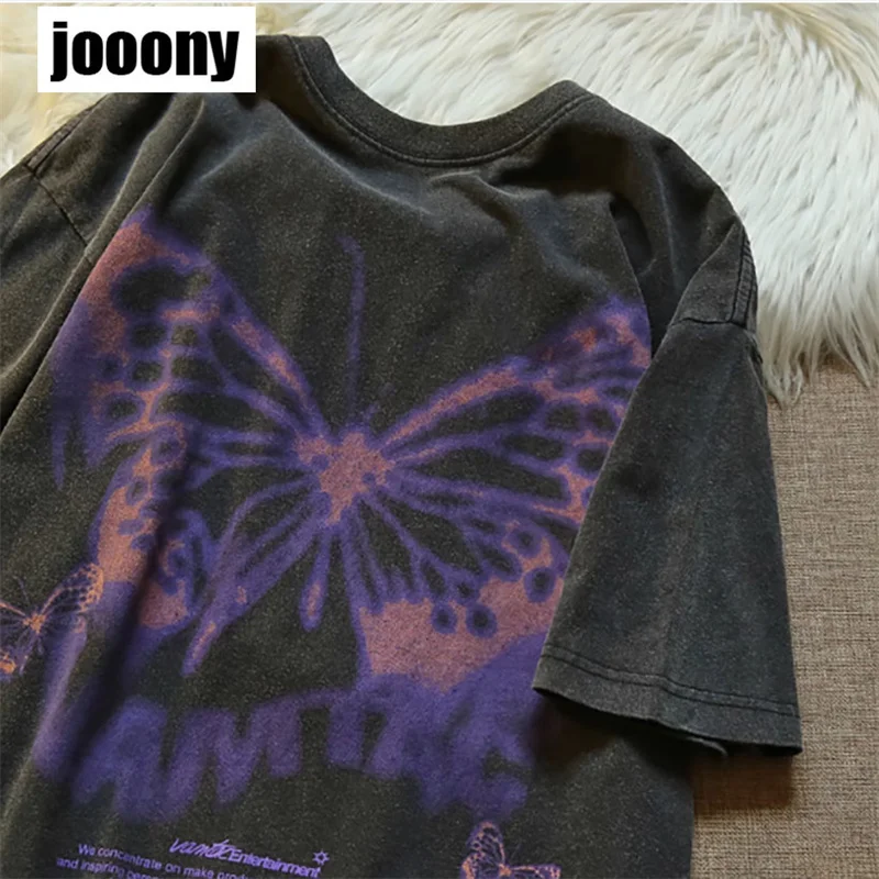 

Fashion Summer T-Shirt Tops Y2K Aesthetics Men Hip Hop Cotton Loose Streetwear Butterfly Graphic Printed T-Shirt Personalized