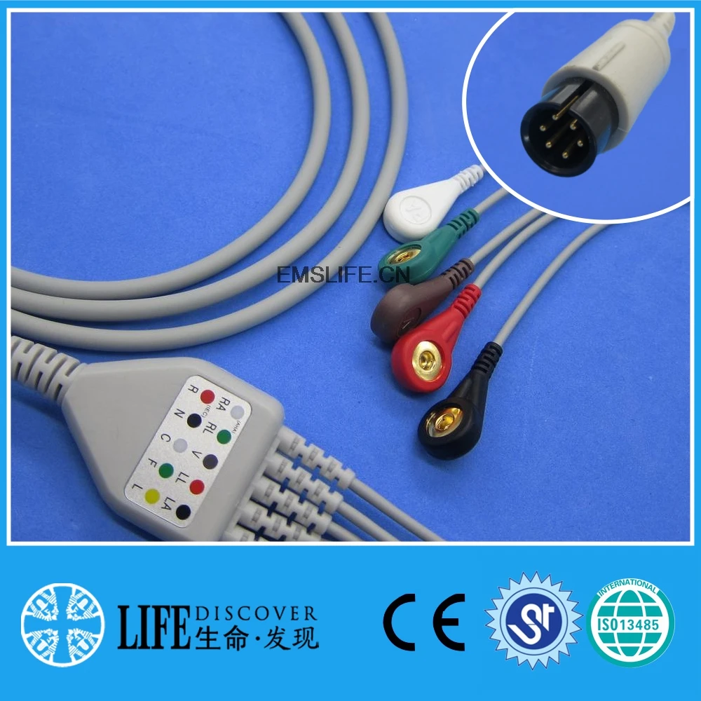 

Цельный ЭКГ-кабель с зажимом 5 проводов для физио lifepak