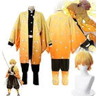 Костюм для косплея аниме рассекающий демонов, желтый кимоно для взрослых и детей, униформа на Хэллоуин, Agatsuma Zenitsu Kimetsu No Yaiba