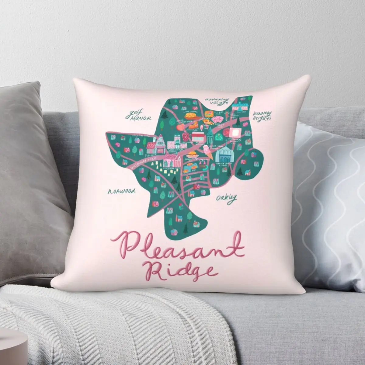 

Pleasant Ridge Neighborhood Map Square Pillowcase Polyester Linen Velvet Creative Zip Decor Room Cushion Cover