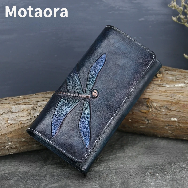 MOTAORA 2022 Women's Wallet Retro Cowhide Card Holder New Genuine Leather Long Ladies Purse Handmade Wallets Phone Bag For Women