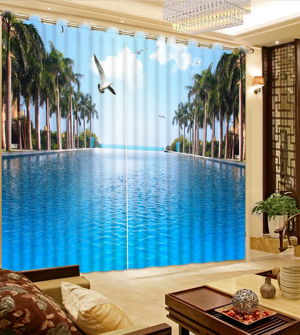 

HD Sea Scenery Window Shade Curtain The Living Room Bedroom Curtains Nature Scenery Printing Kitchen Drapes