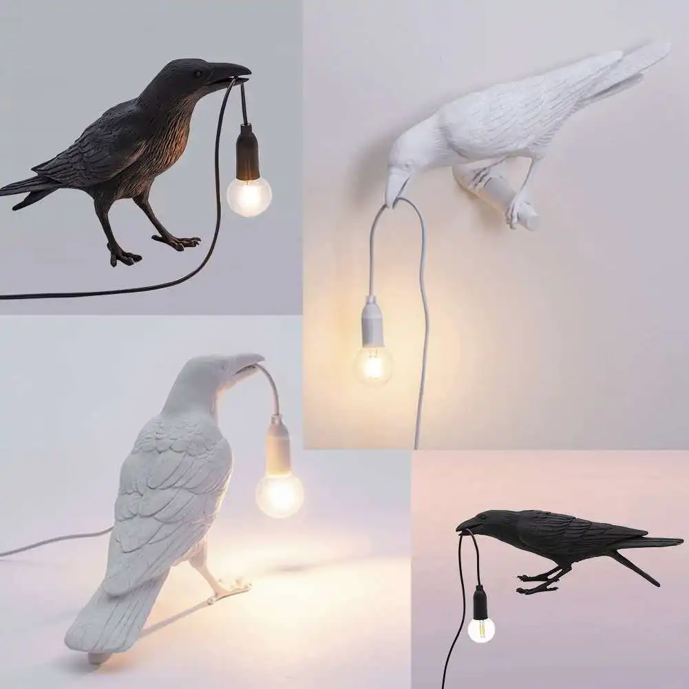 Wall Lamp Resin Lucky Crow Wall Light Auspicious Bird Table Lamps Bedroom Bedside Living Room Night Light Indoor Home Decoration