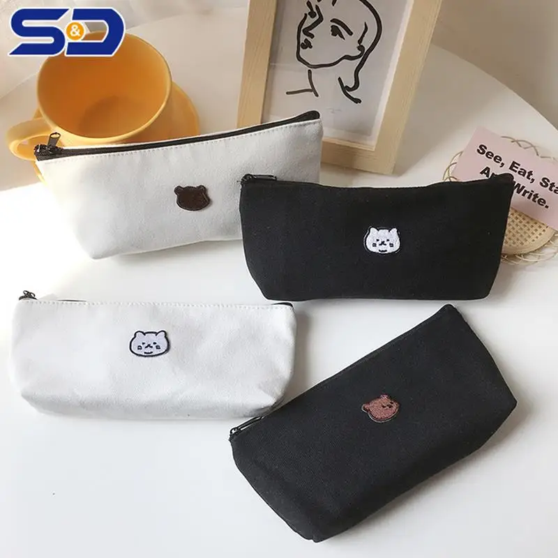

Embroidered Canvas Cute pencil Bag Korean Storage Case Stationery Pen Bags Pencilcase Pencil Box for School Cool Pencil Case