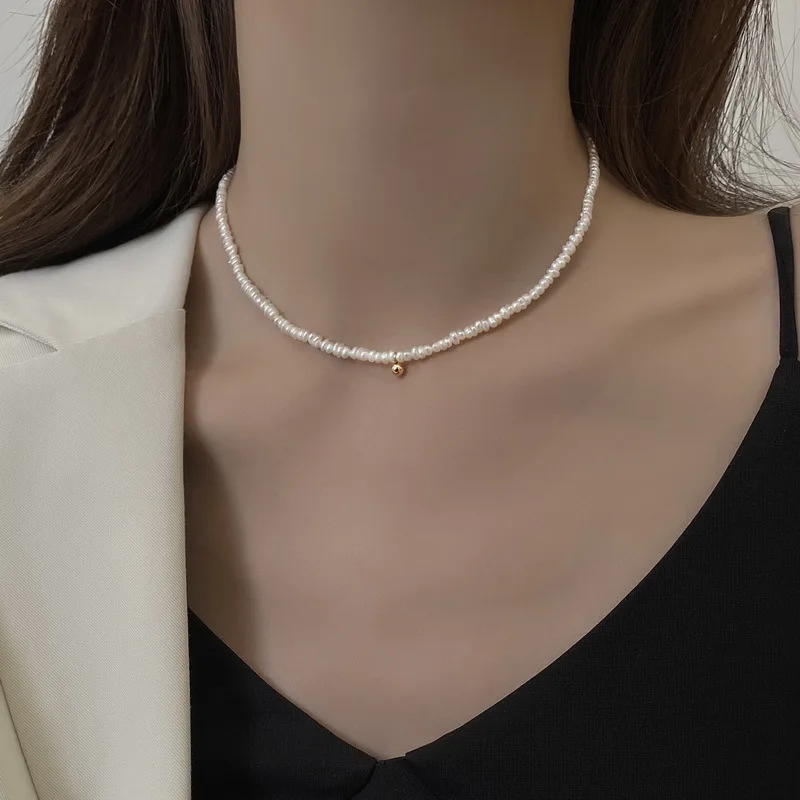 

Ожерелье из пресноводного жемчуга в стиле барокко, женская дизайнерская темпераментная простая цепочка до ключиц, лето 2022