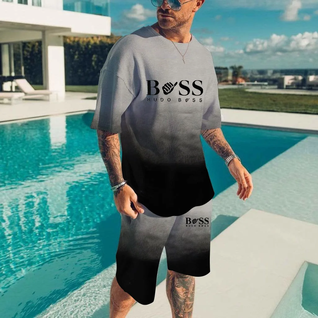 Summer Fashion Brand T-shirt Shorts Men's Sets Tracksuit Printed Sportswear Suits Male Short Sleeves T shirt 2 piece set