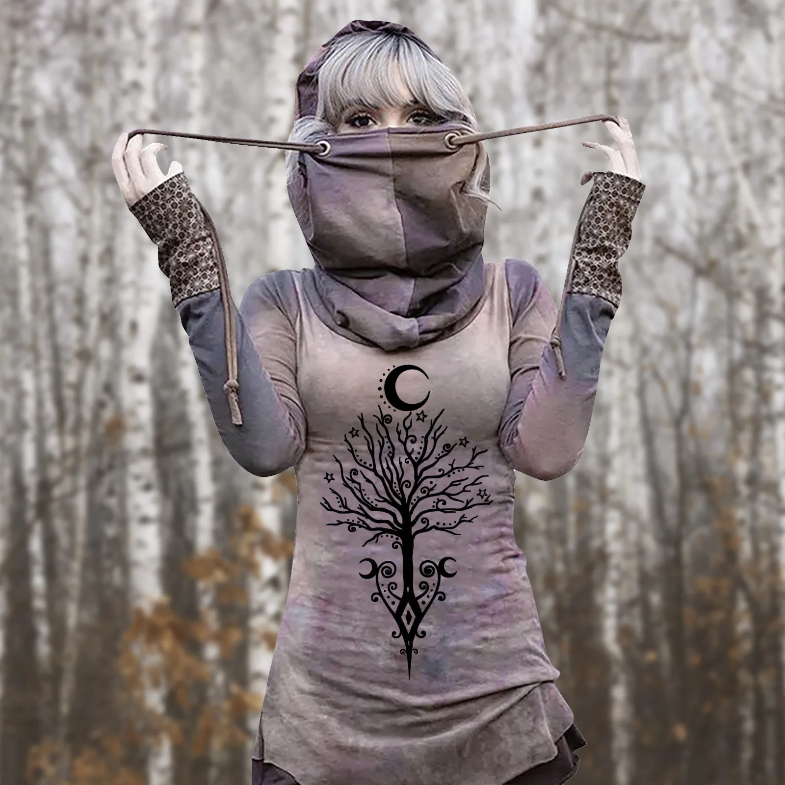

Women's Fashion Print Top Shirt Long-sleeved Hooded Sweatshirt Womens Long Sweaters Hoodies Women Graphic Hoodies Pullover