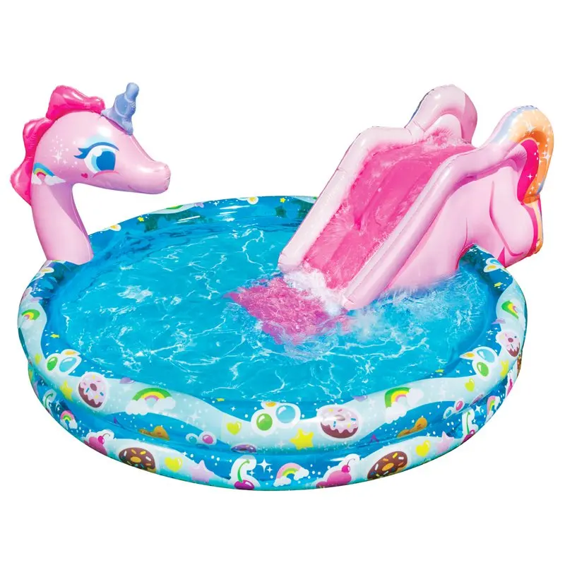 

Banzai Spray 'N Splash Unicorn Pool, Length 78 in, Width 60 in, Height 32 in, Inflatable Outdoor Backyard Water Slide Splash