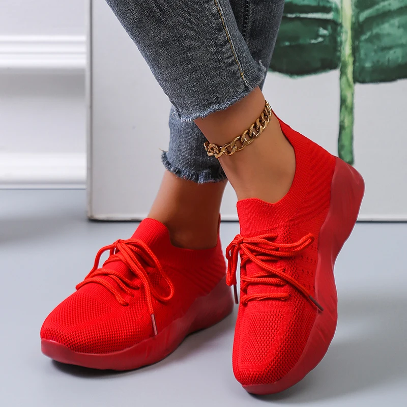 2022 Fashion Lace Up Platform Women's Shoes Summer Flat Mesh Sports Shoes Woman Vulcanize Shoes Plus Size35-43 sneakers women