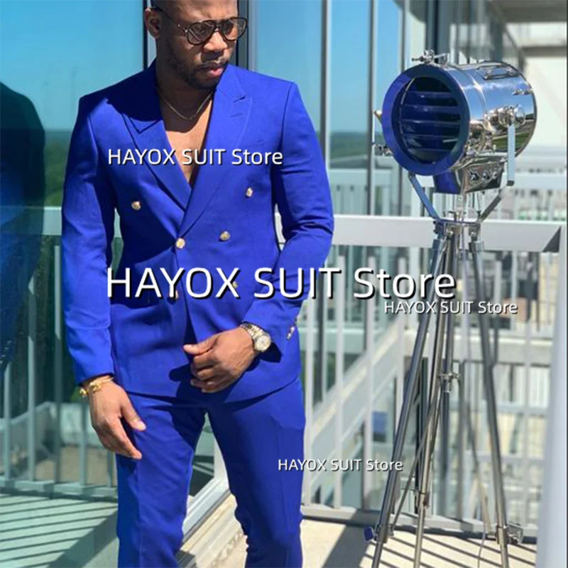 Men's Suits 2 Piece Point Lapel Double Breasted Business Jacket Pants Blazer Set Party Wedding Groom Tuxedo