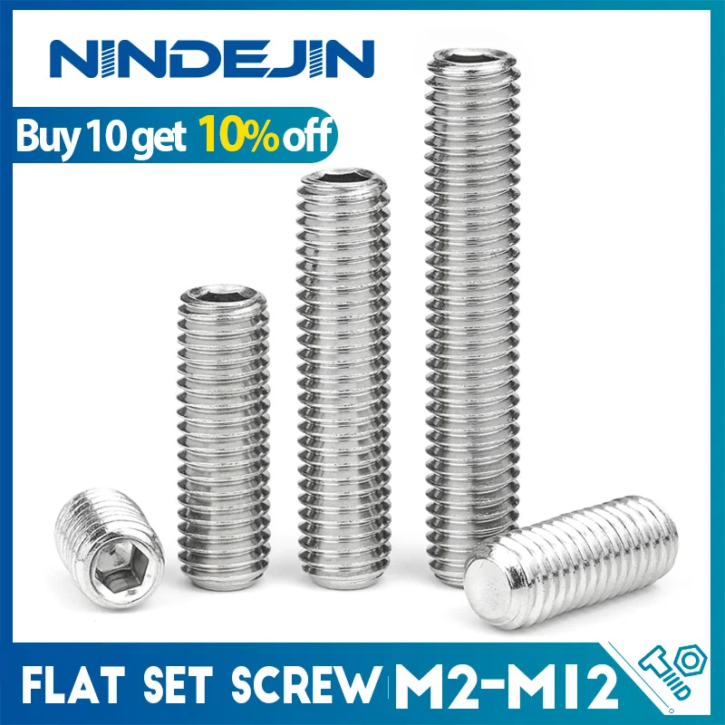 

Hex Socket Set Screw Flat Point Grub Screw Hexagonal M2 M2.5 M3 M4 M5 M6 M8 M10 M12 Stainless Steel Headless Set Screw