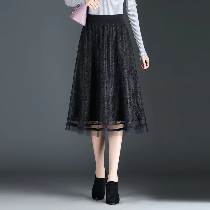 Женская черная кружевная плиссированная юбка на осень/зиму 2024 модная женская до
